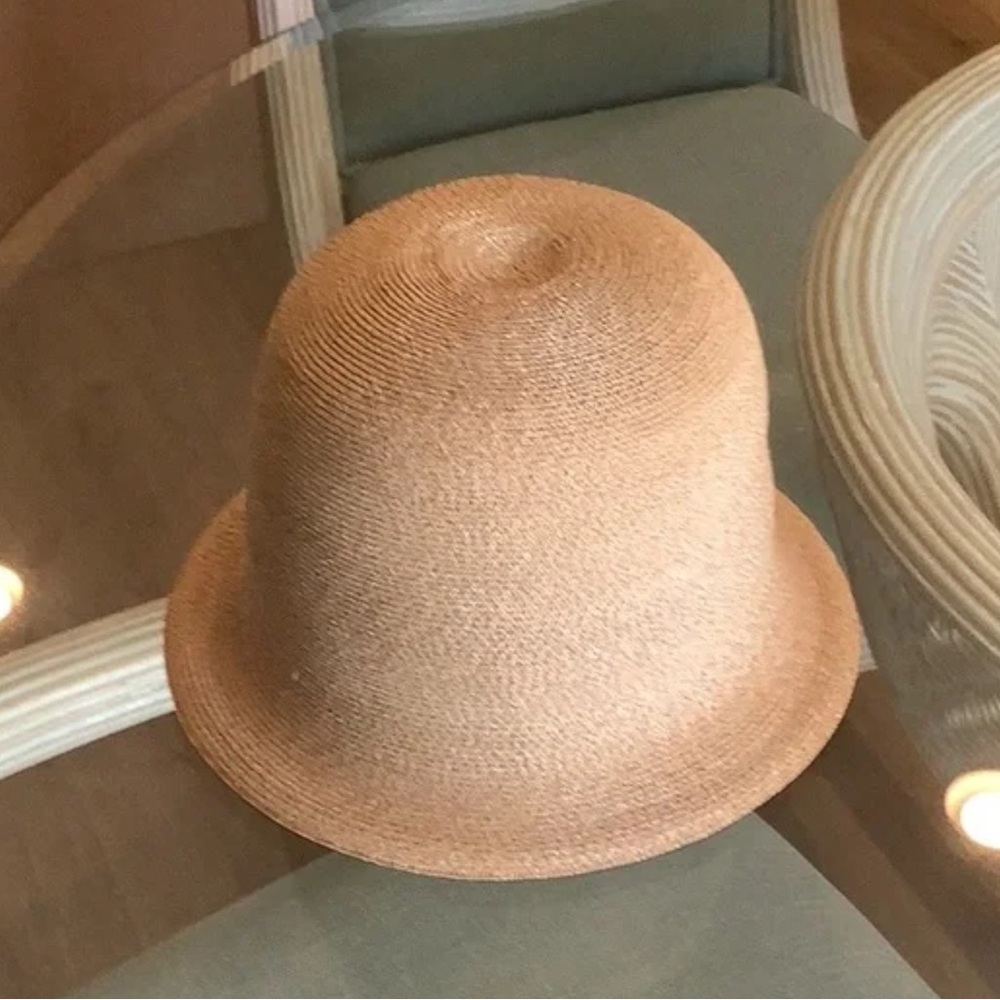 Philip Treacy Designer Straw Bucket Cloche Hat Beige XS